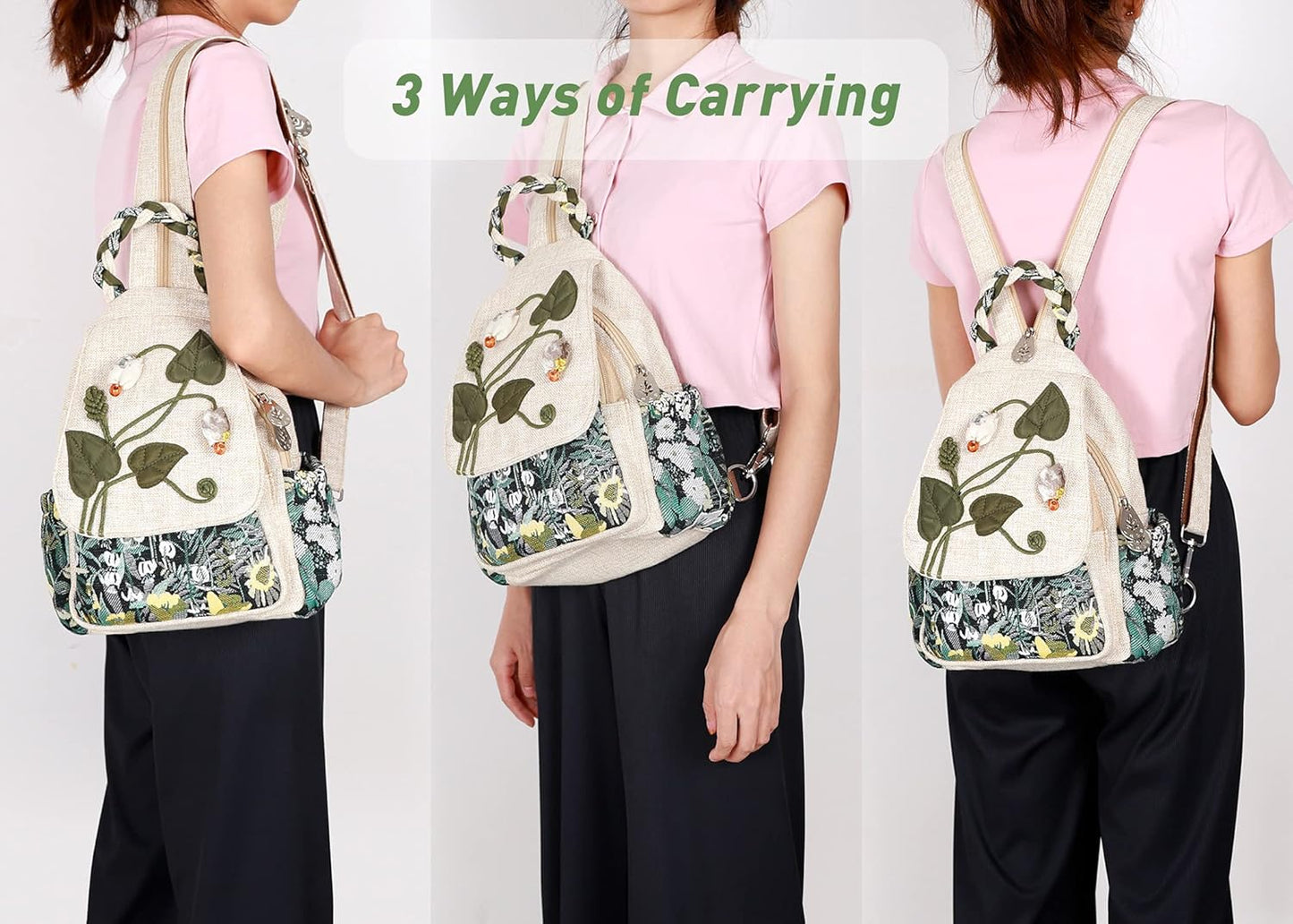Convertible Canvas Sling Bag & Artisan Backpack โ Handcrafted, Stylish Daypack for Women, Premium Casual Travel Purse