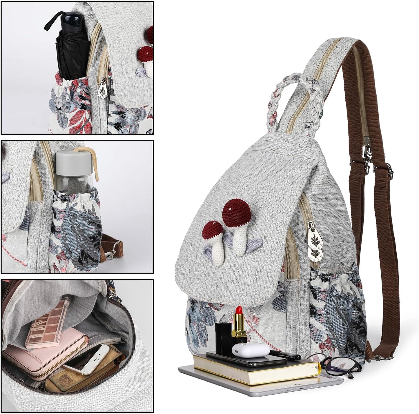 Convertible Canvas Sling Bag & Artisan Backpack โ Handcrafted, Stylish Daypack for Women, Premium Casual Travel Purse
