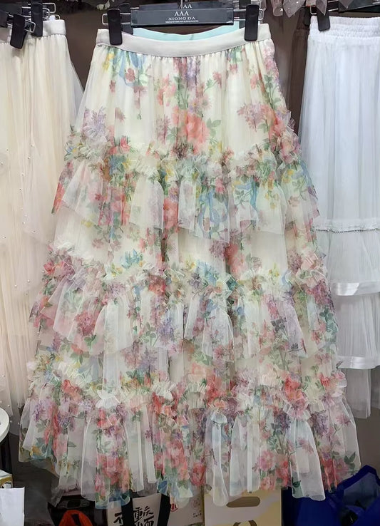 Fairycore Bohemian Harajuku Print Tiered Skirt