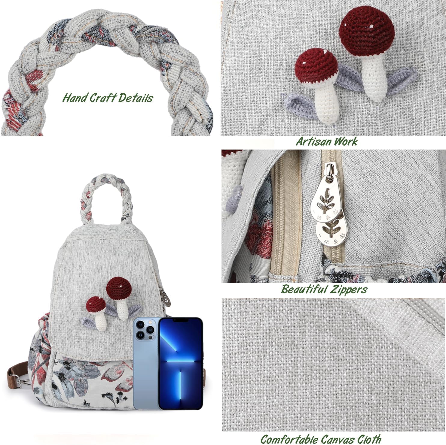 Convertible Canvas Sling Bag & Artisan Backpack – Handcrafted, Stylish Daypack for Women, Premium Casual Travel Purse