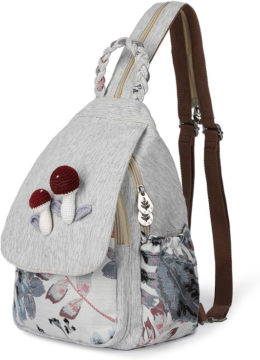 Convertible Canvas Sling Bag & Artisan Backpack – Handcrafted, Stylish Daypack for Women, Premium Casual Travel Purse