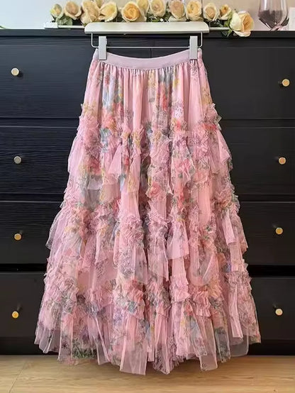 Fairycore Bohemian Harajuku Print Tiered Skirt
