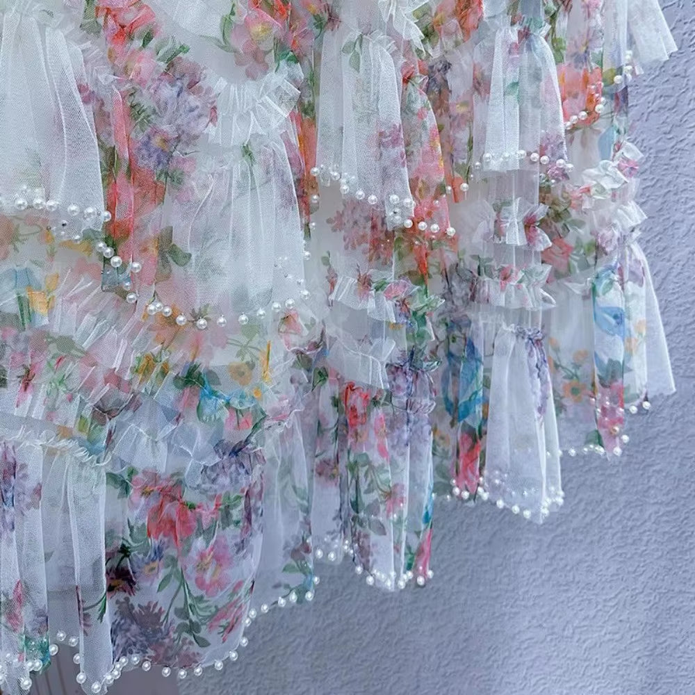 Fairycore Bohemian Harajuku Print Tiered Skirt