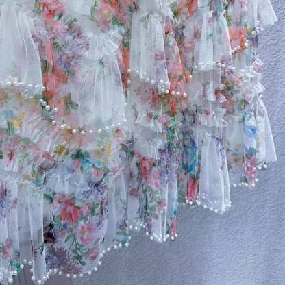 Fairycore Bohemian Harajuku Print Tiered Skirt