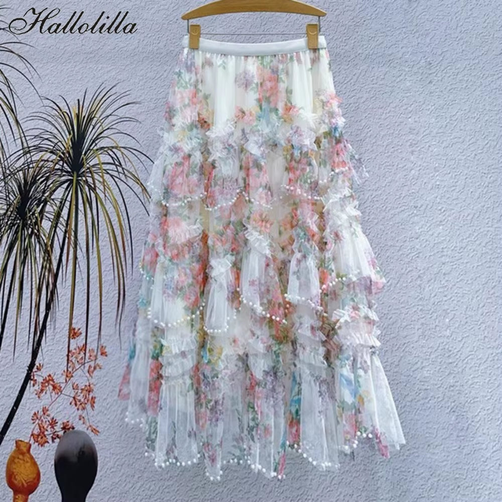 Fairycore Bohemian Harajuku Print Tiered Skirt
